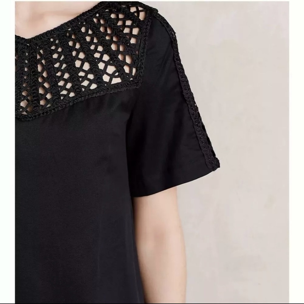 Maeve by Anthropologie Linen Blend Battenburg Shift Dress Crochet Detail Black M - Picture 3 of 12